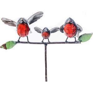 METALROBIN  FAM OF 3 ON STICK LEAVES