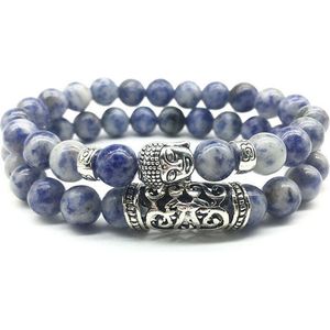 Kralen Armband met Buddha Beeld - Glans Blauw - Natuursteen - Boeddha Sieraden - Armbanden Heren Dames - Kralenarmband - Cadeau voor Man - Mannen Cadeautjes