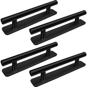 Zelfklevende meubelgrepen 4 stuks - roestvrij staal - kastgrepen - handgrepen - deurgrepen - ladegrepen - keukenkasten - schuifdeuren - balkondeur - ramen - 128 mm - zwart