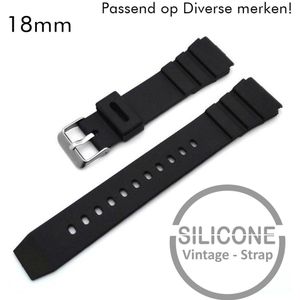 18mm Rubber Siliconen horlogeband zwart passend op Casio Seiko Citizen en alle andere merken 18 mm Bandje - Horlogebandje horlogeband