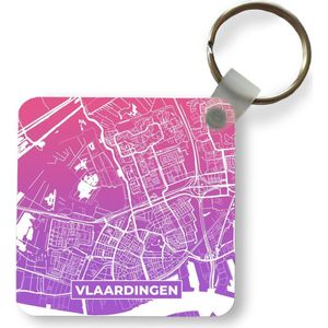 Sleutelhanger - Uitdeelcadeautjes - Stadskaart - Vlaardingen - Paars - Roze - Plastic
