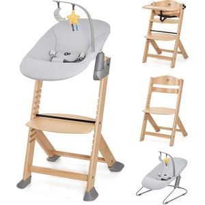 Kinderkraft ENOCK met CALMEE - Houten Kinderstoel 3-in-1 - Hoge babystoel - Hoogte verstelbaar in 5 niveaus - 3-punts gordels - schommelstoel met zachte bekleding - Tot 10 jaar - Natuur