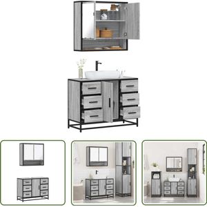 The Living Store 2-delige Badkamermeubelset bewerkt hout grijs sonoma eikenkleur - Badkamermeubelset - Badkamerspiegel - Wastafelkast - Grijze Badkamer - Sonome Eiken