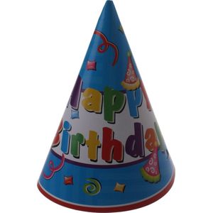 Non-branded Feesthoed Happy Birthday 6 Stuks 17 Cm Blauw