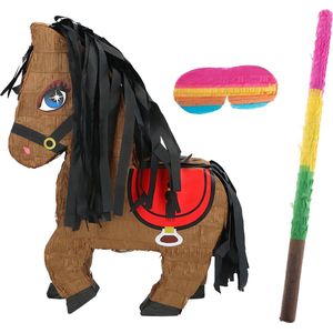 Boland Verjaardag Pinata Paard - 45 x 33 cm - papier - set met stok 54 cm en masker - Kinderfeestje