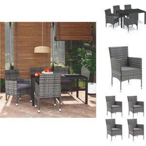 vidaXL Eethoek - Eethoeken - Eetset - Eetsets - 5-delige Tuinset met kussens poly rattan grijs