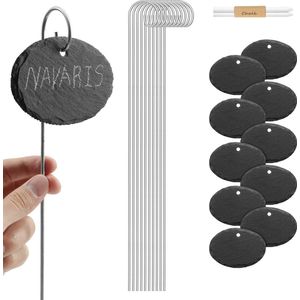 Navaris 10 Leisteen Plant Labels Ovaal - Labelborden met Stekers voor in de Tuin - Markeringen voor Planten, Groenten, Kruiden - Inclusief Krijtjes