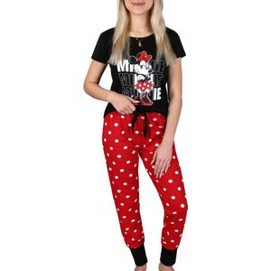 Minnie Mouse Disney - Katoenen damespyjama met korte mouwen Zwart en rood met stippen / M