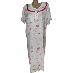 Dames katoenen lange nachthemd 130CM korte mouwen 2904 XL wit/roze