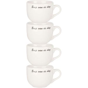 Cosy & Trendy Kommetjes/soepkommen voor dessert/ontbijt - 4x - Keramiek - D10 x 8 cm - wit - met oor