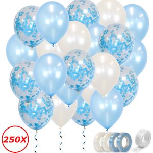 Blauwe Helium Ballonnen Geboorte Gender Reveal Versiering Witte Verjaardag Versiering Papieren Confetti Ballon – 250 St