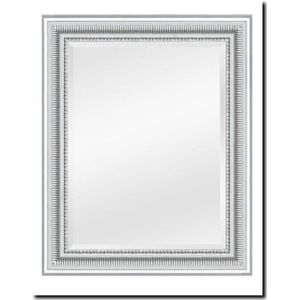 Spiegel rechhoek zilver in houten sierlijst met cannelure - Cesarino Zilver Buitenmaat 106x136 cm horizontaal of verticaal ophangen - Ophanghaken gemonteerd - Met facetrand - Italiaanse spiegel