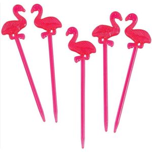 CHPN - Cocktailprikkers - Flamingo - Roze prikkers - Feestprikkers - 50 stuks - 8 cm - Plastic voedselprikkers - Feestdecoratie - Party - Prikkers voor kaasblokjes