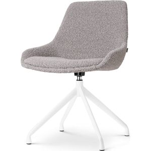 Nolon Nola-Isa Eetkamerstoel Draaibaar Bouclé Taupe - Stof - Wit Onderstel - Design - Scandinavisch - Comfortabel