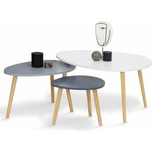 Set van 3 uittrekbare salontafels Gaia gelakt wit grijs Scandinavisch