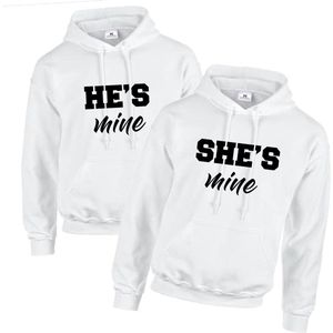 Hoodie met tekst-heren-dames-wit-set hoodies koppel-Maat Xl