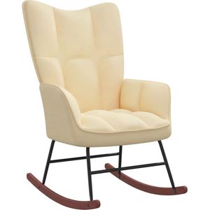 The Living Store Schommelfauteuil Blokpatroon - Crèmewit Fluweel - 61 x 78 x 98 cm