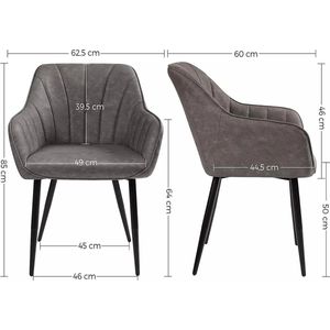 In And OutdoorMatch set van 2 stoelen Cordie - stoelen eetkamerstoelen - loungestoel - eetkamerstoel - gestoffeerde stoel met armleuningen - belastbaar tot 110 kg - grijs