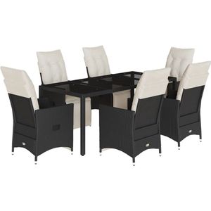 vidaXL 7-delige Tuinset met kussens poly rattan zwart - Tuinset - Tuinsets - Loungeset - Tuintafel