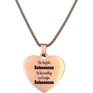 Ketting RVS - Hart - Rosegoud - De Liefste Schoonzus Is Toevallig Wel Mijn Schoonzus