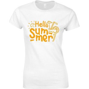 HELLO SUMMER Dames TSHIRT - Neon tekst Oranje - Zomer t-shirt- SMALL