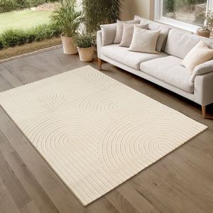 the carpet Parma vloerkleed woonkamer, slaapkamer, modern kortpolig met hoog-laag effect, aangenaam zacht,, Beige, 80 x 150 cm