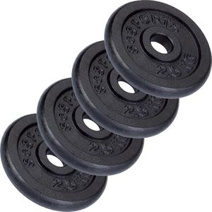 Halterschijf - Gewicht schijven - Halterschijf 10kg - Halterschijf 30mm - Fitness schijven - Weight plates - 10 kg - Gietijzer - 4 x 2.5 kg - Zwart - 16.5 x 16.5 x 2.3 cm