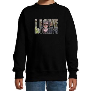 Tekst sweater I love chimpanzee monkeys met dieren foto van een chimpansee aap zwart voor kinderen - cadeau trui apen liefhebber - kinderkleding / kleding 122/128