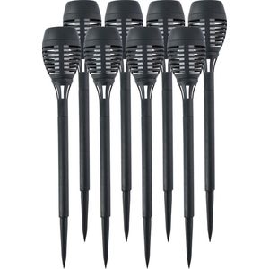 Fakkels - Zwarte Kunststof - 8 Stuks - Zonne-energie - Warm Vlamkleurig Licht