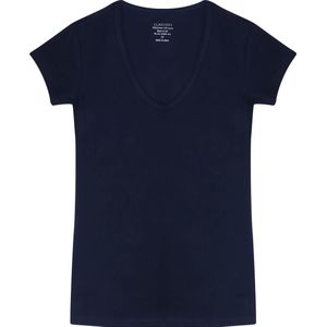 Claesen's® - Dames V-Neck Tshirt Cotton/Lycra - Donkerblauw - 95% Katoen - 5% Lycra