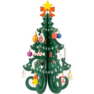 Kunstkerstbomen met 24 bedels, mini-tafelblad, kerstboom, hout, miniatuur, dennenboom, kerstboom, cadeau, interieurdecoratie, kerstdecoratie, tafeldecoratie, groen