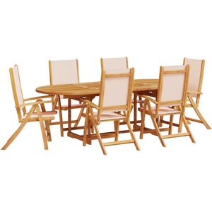 vidaXL Tuinset - Tuinsets - Loungeset - Tuintafel - 7-delige Tuinset massief acaciahout en textileen