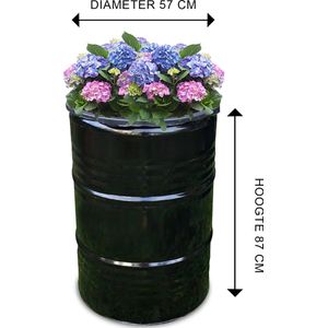 Industrieel 200 liter metalen olievat| vuurton| plantenbak| Bloembak| Bloempot met plastic binnen kuip 65 Liter | 57x87 CM| Voor binnen en buiten gebruik| stevige plantenbak!
