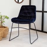 Dimehouse Industriële Eetkamerstoel Mira - Velvet - Blauw - Metaal