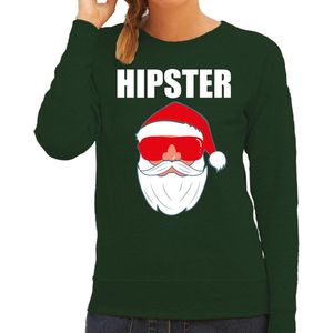 Foute Kerst sweater / kersttrui Hipster Santa groen voor dames- Kerstkleding / Christmas outfit XL