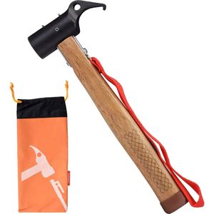 Nutmanel Hammer Camping Tent Hamer voor tentpalen, hamer, roestvrij staal met houten handvat voor camping tentharingen, DIY