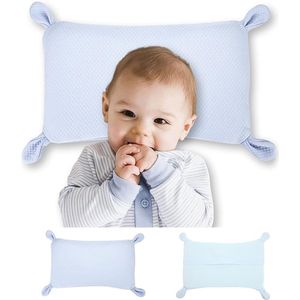 Groot kinder Kussen van Baby-Slofje met oortjes - Hoofdkussen tegen Plat Hoofd - Ergonomische Kussen- 1-3 jaar - Traagschuim Vulling - Blauw