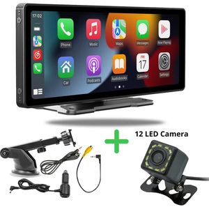 Carplay Scherm - 10 Inch Touchscreen - Inclusief 12-LED Achteruitrijcamera - Apple Carplay & Android Auto - Multimedia Navigatie - Universeel Autoradio Systeem - Zwart