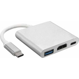 USB-C naar HDMI 4K 30Hz, USB-A en USB-C PD 60W adapter / zilver - 0,15 meter