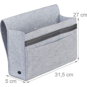 bed organizer, 6 vakken, klittenband, vilten bedside pocket HBD 4 x 27 x 31,5 cm, bank opbergtas, lichtgrijs