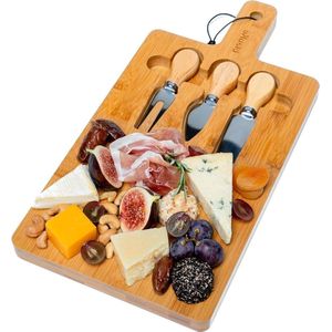 Kaasplank Bamboe Kaasmessen Set Medium Snijplank Houten Kaasplaat 3 Kaasmessen Geweldig Cadeau Kerstmis Bruiloft Jubileum BlauKe