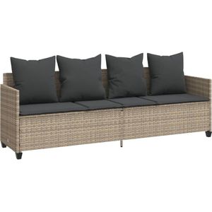 vidaXL-Ligbed-met-kussen poly-rattan-lichtgrijs