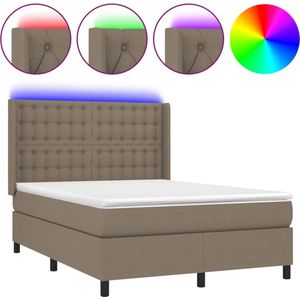 vidaXL - Boxspring - met - matras - en - LED - stof - taupe - 140x200 - cm