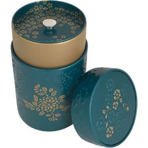 Bewaarblik met deksel - Bewaarblik thee - Bewaarblik koffie - Bewaarblik petrol/goud 150 gram (1 stuk)