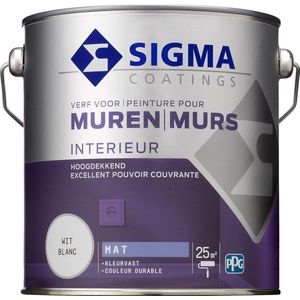 Sigma Interieur Muurverf Mat - Reinigbaar & Langdurig Kleurbehoud - Goede Dekking - RAL 9001 - Wit - 2.5L