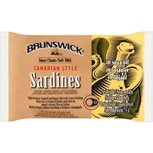 Brunswick - Sardines In Sojaolie - 106 gram - 5 stuks - Sardines voor beleg, salades etc - Kant en Klaar -