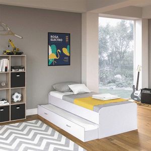 Wit Kinderbed 90x200 cm met Uittrekbaar Logeerbed voor Tieners
