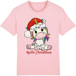 Jongens Meisjes T Shirt - Unicorn Kerstmis - Roze - Maat 164