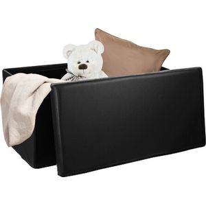 MISOU Poef - Opbergbank - Opvouwbaar met Opbergruimte - Opbergbox - Zwart - 76,5x38x37,5cm - PU Leder