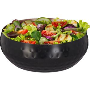Relaxdays saladeschaal - rvs - saladekom - gehamerde look - serveerschaal - zwart/koper - S